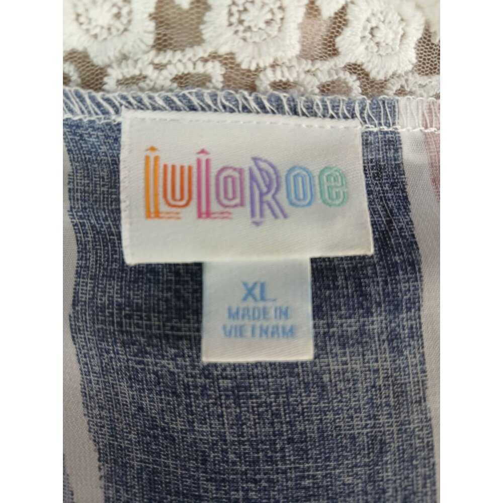 LuLaRoe Chloe Striped Lace Trim Open Kimono Womens Size XL Boho Pink Blue Cover - Picture 11 of 12